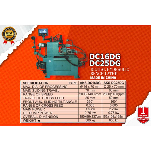 Bench Lathe Machine Mesin Bubut Logam o25 mm Hidrolik Digital DC25DG