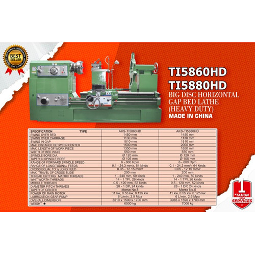 Horizontal Gap Bed Lathe AKS - TI5860HD Mesin Bubut Heavy Duty 1500 mm