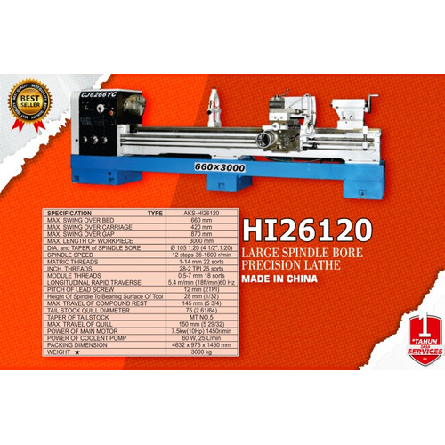 Mesin Bubut 66 x 300 cm Large Spindle Bore Precision Lathe - HI26120