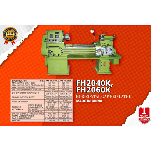 GAP Bed Lathe Machines FH2040K Mesin Bubut Besi Logam Mini 1000 mm
