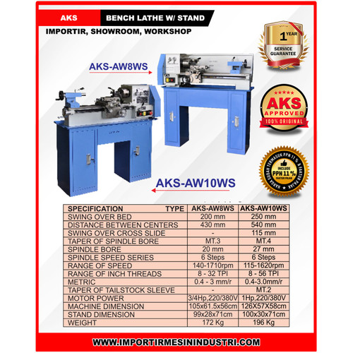 Mesin Bubut Besi Ukuran 240 x 540 mm Original - AW10WS 1 /3 PHASE - K2
