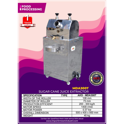 Sugar Cane Extractor Mesin Giling Peras Tebu Elektrik 0,37 Kw