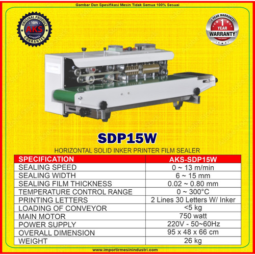 Mesin Sealer Segel Plastik Horizontal Continuous Sealer SDP15W
