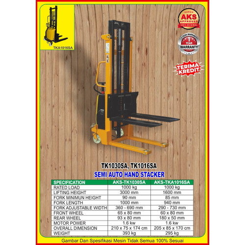 Alat Angkat Barang Semi Automatic Hidrolik Stacker 1 TON 3 m 1.6 kw