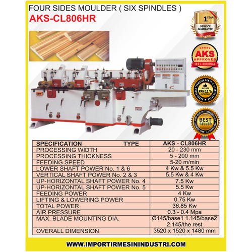 Pembentuk Kayu 4 Sides Moulder (Six Spindles) CL806HR
