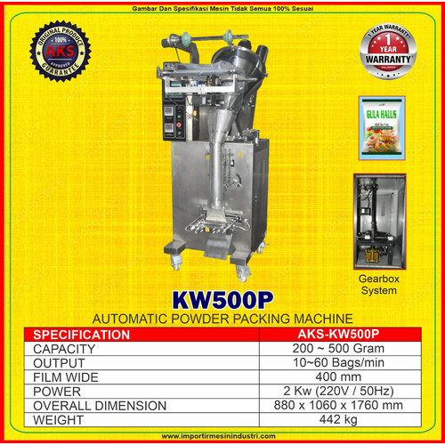 Mesin Pengemas Bubuk Otomatis 200 - 500G - 10-60 Bag/Min 2Kw