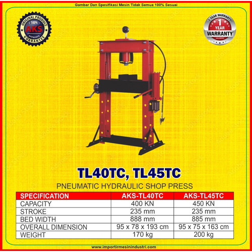TL45TC Alat Pres Velg Hidrolik Hydraulic Shop Press Kapasitas 45 Ton