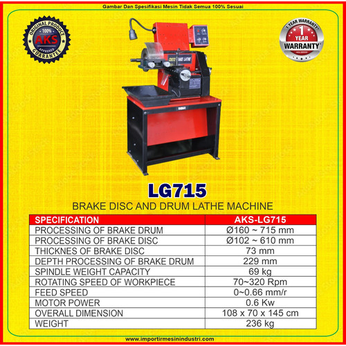 Brake Disc Drum Lathe 0.6 Kw - Mesin Bubut Rem Cakram Tromol Drum