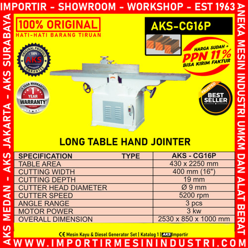 Machine Serut Kayu Ketam Siku Long Table Hand Jointer 3 kw CG16P