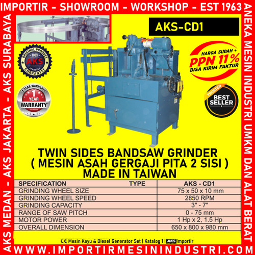 Machine Asah Gergaji Pita 2sisi Twin Sides Bandasaw Grinder AKS - CD1