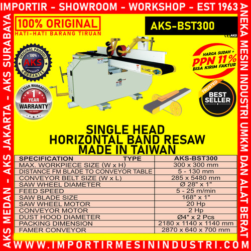 Serut Potong Kayu Single Head Horizontal Band Resaw MESIN BST 300, harga asli tertera di deskripsi