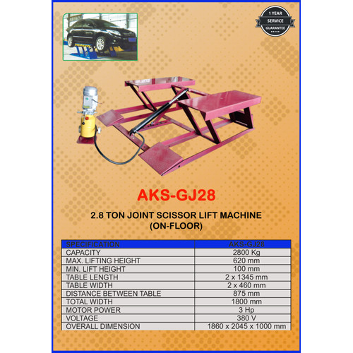 GJ28-Mesin Angkat Mobil - 2.8 Ton Joint Scissor Lift 3Hp 380V