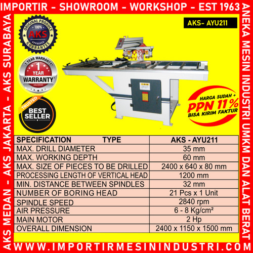 Machine Bor Pembolong Kayu Tunggal Boring Single 35mm AKS - AYU211