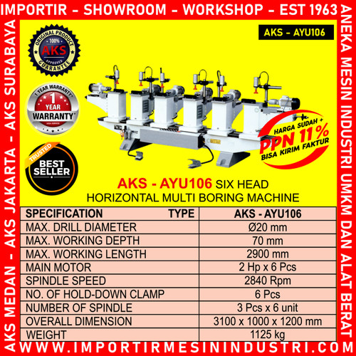 Bor Kayu Horizontal Six Head Multi Boring 20 mm MECHINE AKS - AYU106