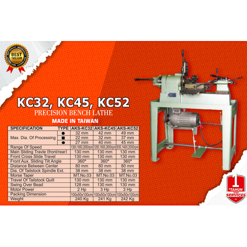 Mesin Bubut Turret Besi Precision Bench Lathe Machine 2Hp AKS- KC - 32