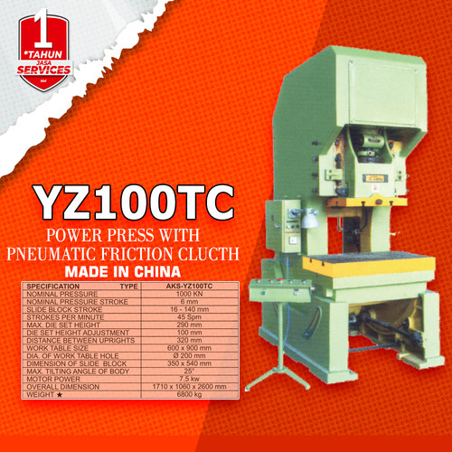 YZ100TC - Mesin Pon Pres Pneumatic Clutch Press Machine 100 Ton 7.5 Kw