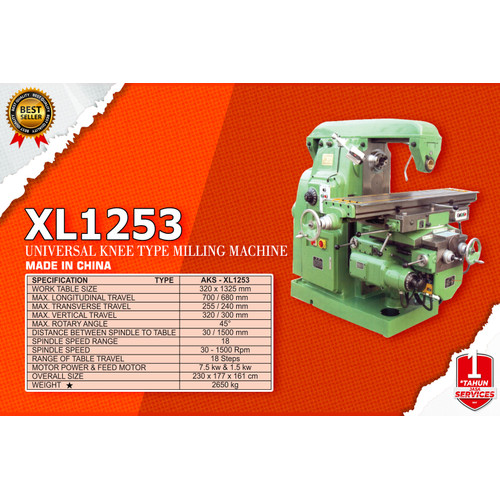 Mesin Milling 2650 Kg XL-1253 Universal Knee Metal Working Machine
