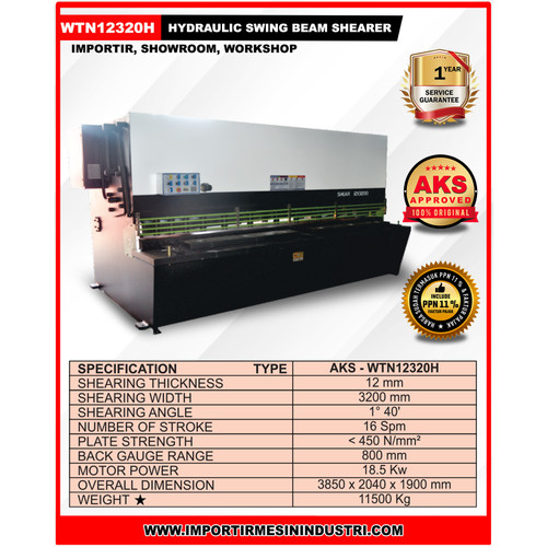 Mesin Poton Plat WTN12320H Hidrolik Swing Beam Shearing 12X3200mm
