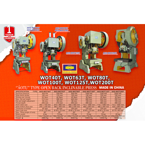 WOT200T Mesin Pon 200 Ton "Auto" Power Bench Press Stamping Machine