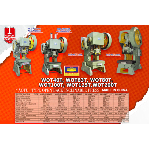 "Auto" Power Bench Press Stamping Machine - WOT125T Mesin Pon 125 Ton