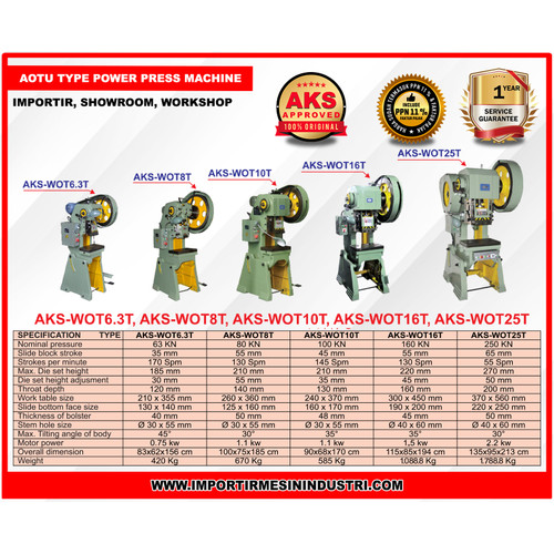 "Auto" Power Bench Press Stamping Machine - WOT16T Mesin Pon 16 Ton