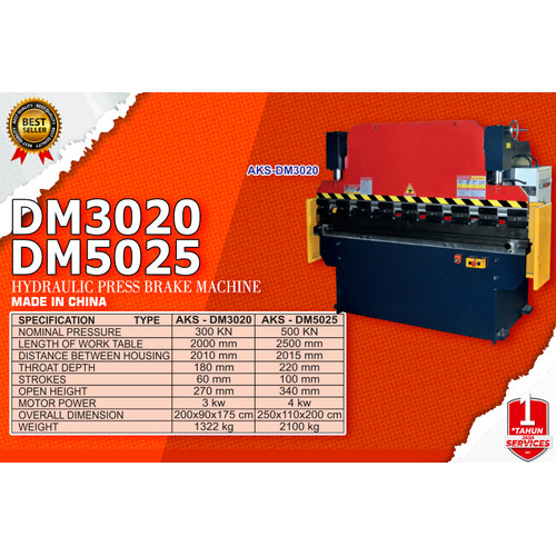 Mesin Bending Tekuk Plat Besi Hidrolik Press Brake 30 Ton DM3020