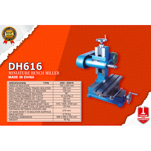 DH616 Mesin Bor Duduk Bench Milling Machine 0,75 Kw 145 x 440 mm