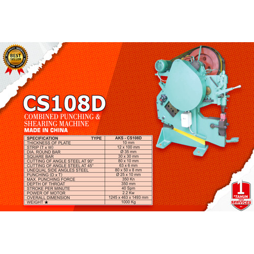 Punching Shearing 10 mm 2,2Kw CS108D Mesin Kombinasi Potong Plat Besi