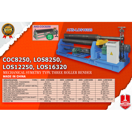 COC8250 Machine Roll Bending Plat Besi 3 Roller Bender 8x2500mm 7Kw