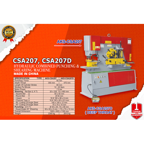 Mesin Kombinasi Hydrolik Potong Besi Punching Shearing 60 Ton CSA207D