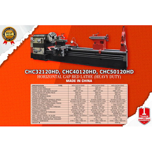CHC40120HD Mesin Bubut Besi Gap Bed Lathe 1000 x 680 mm