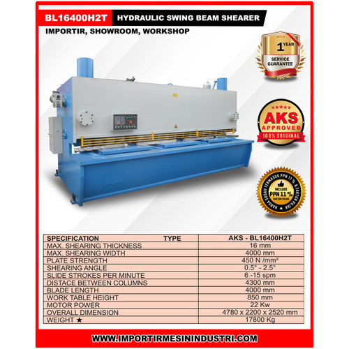 Mesin Potong Plat 16x4000mm Hidrolik Beam Shearing BL16400H2T