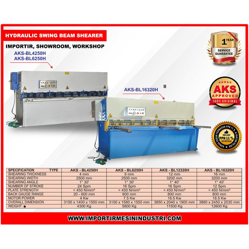 Mesin Potong Plat16x3200mm Hidrolik Swing Beam Shearing BL16320H