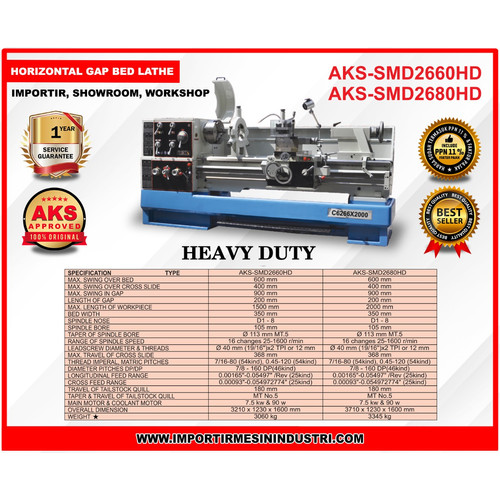 GAP Bed Lathe Horizontal Machine - Mesin Bubut Besii Terbaik SMD2660HD