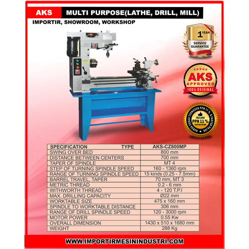 Mesin Multi Purpose Multifungsi Bubut Drilling Milling AKS - CZ800MP