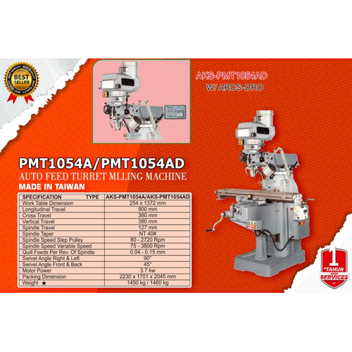 Mesin gilingan Turret Umpan Otomatis 3.7 kw Auto Feed Turret-PMT1054AD