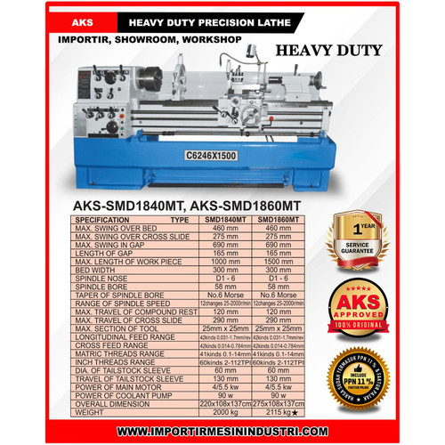 Bubut Besi Logam 460 x 1000 mm Heavy Duty Precision Lathe - SMD1840MT