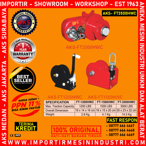 Handwinch / Katrol Manual 3500 Lbs Kapasitas 1500 kg x Tanpa Wire Rope