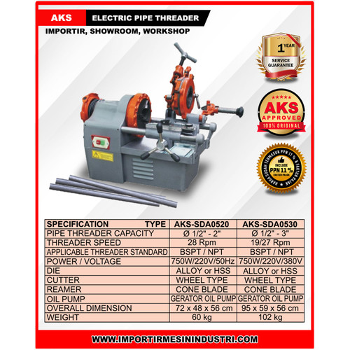 MESIN SENAI PIPA LISTRIK 1/2" - 2" Pipe Threading Machine 2 INCH