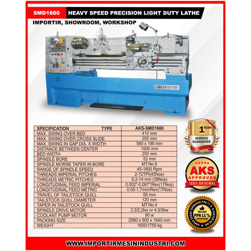High Speed Precision Lathe Machine 1500 MM Bubut Besi AKS - SMD1660