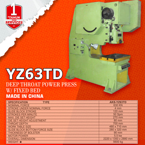 Deep Throat Power Press Machin - Mesin Pon Press 63Ton - YZ63TD