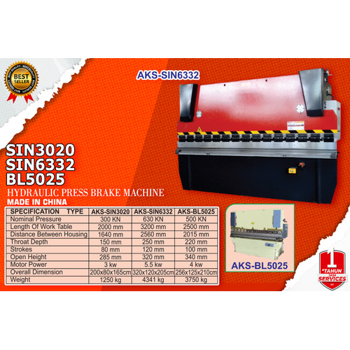 Hydraulic Press Brake Mesin Bending Tekuk Plat 30 Ton 3 Kw SIN3020