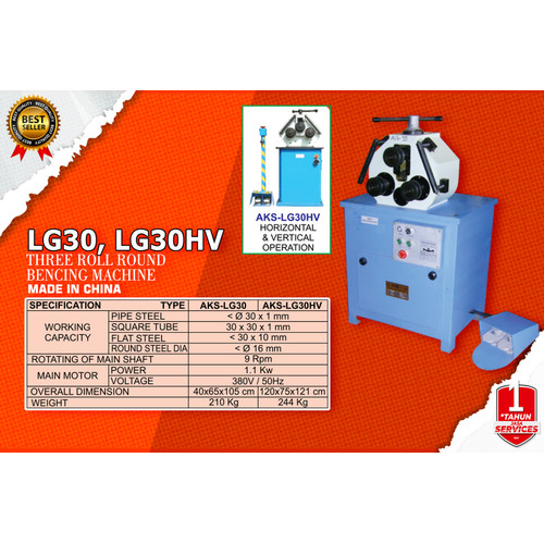 Mesin Tekuk Pipa Roll (Three Roll Round Bending Machine) 30mm LG30