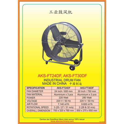 Drum Fan Movable / Drum Fan Industri Ukuran 30 Inch - FT30DF