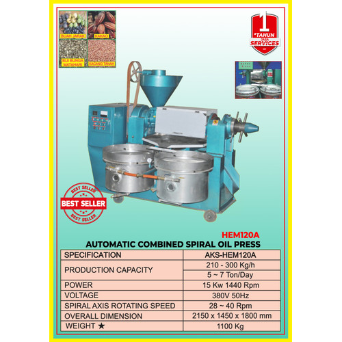 Mesin Ekstraksi dan Press Minyak Automatic Combined Spiral Oil HEM120A