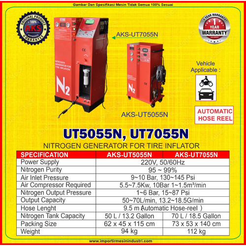 NITROGEN GENERATOR 220V 130-145 PSI NITROGEN BAN OTOMATIS 70 L UT7055N