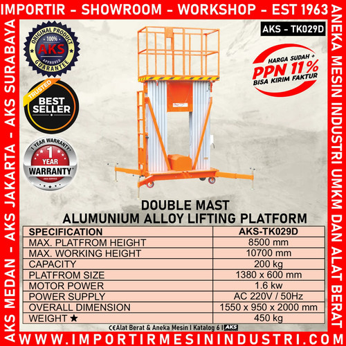 Tangga Hidrolik Elektrik Double Mast Aluminium Lifting Platform 8,5 m