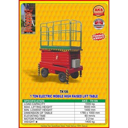 Tangga Hidrolik Gunting Electric Mobile Scissors Lift Table 1 Ton 6 m