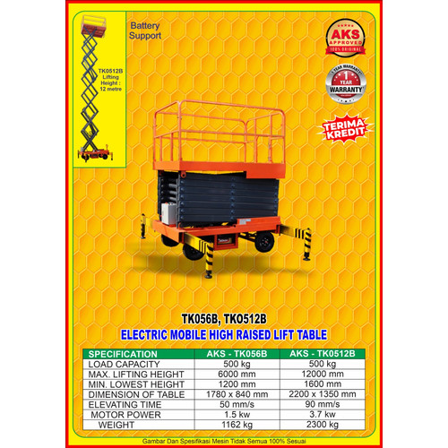 Tangga Hidrolik Gunting Electric Mobile Scissors Lift Table 500 Kg 6 m