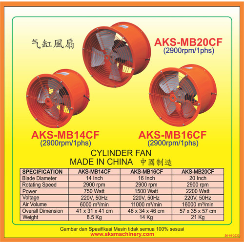 Drum Fan Blower Tabung 14" Inch (2900 Rpm) 750 Watt Cylinder Fan